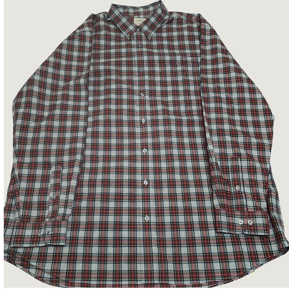 LL Bean Shirt Mens 2XLT XXL Tall Blue Plaid Traditional Fit Flannel Long Sleeve
